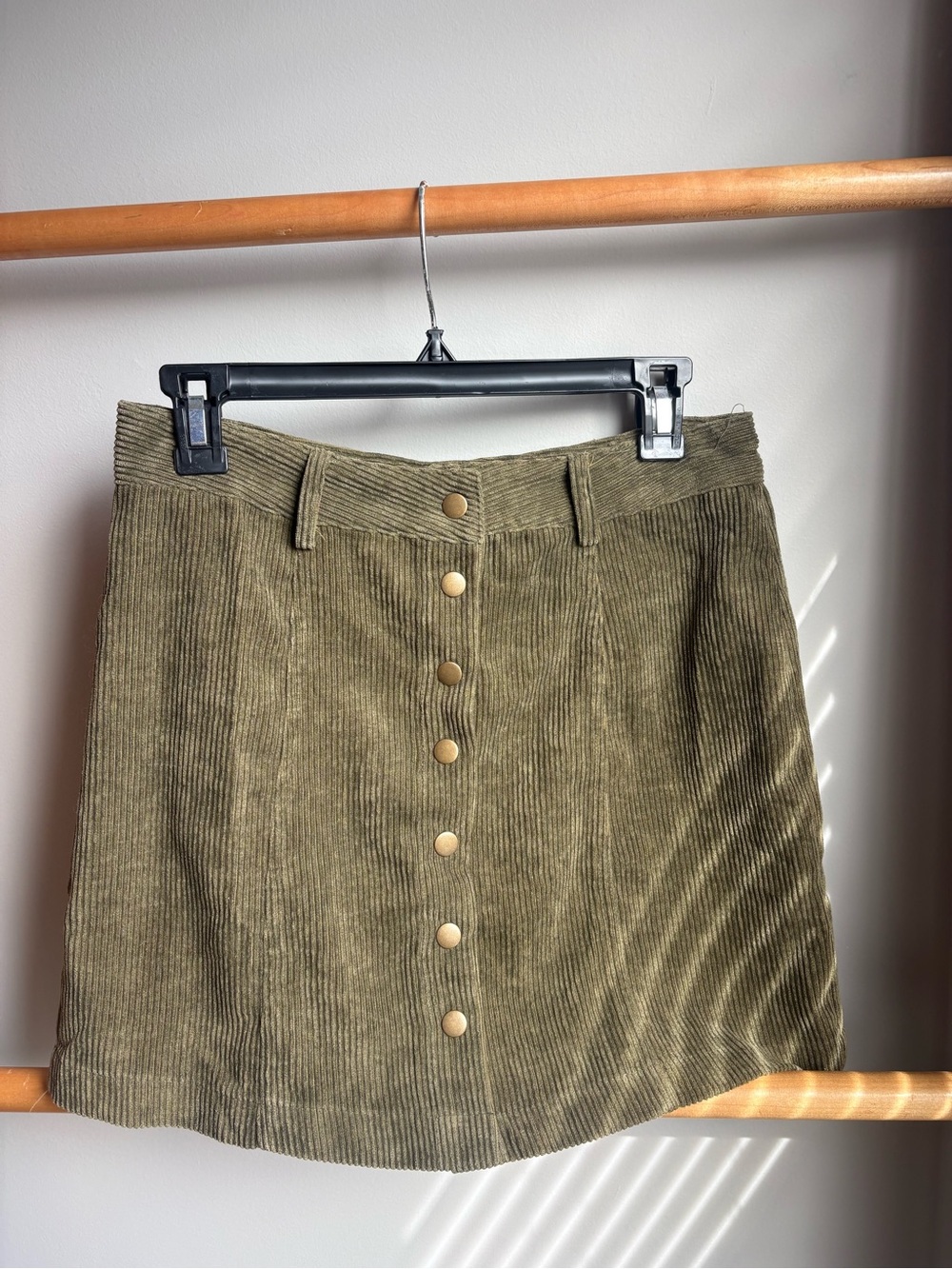 FAVLUX Olive Corduroy Button-Front Mini Skirt